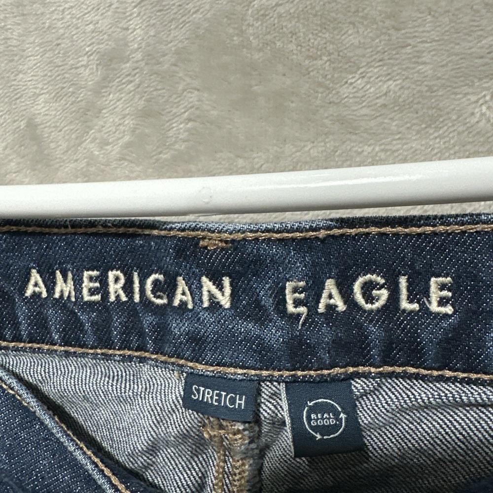 American Eagle Stretch Barrel Denim Jeans Women's 14 Stretch Curved Pockets Logo - Picture 6 of 11